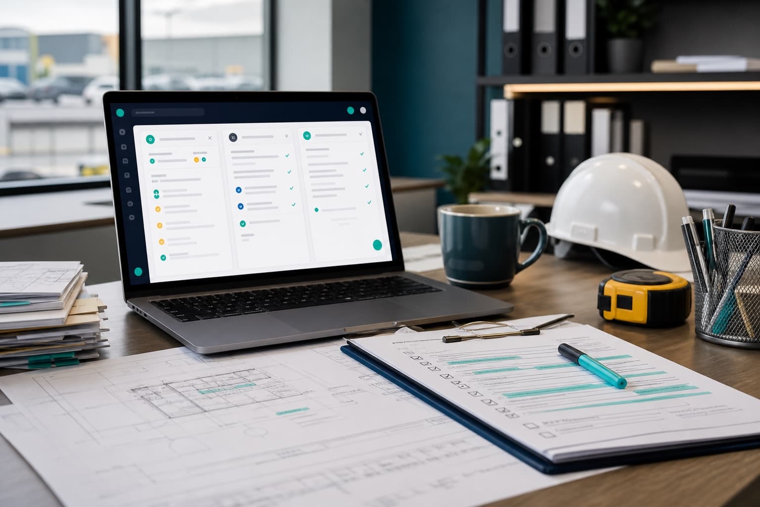 Supplier quote desk with trade drawings and an organised quote case